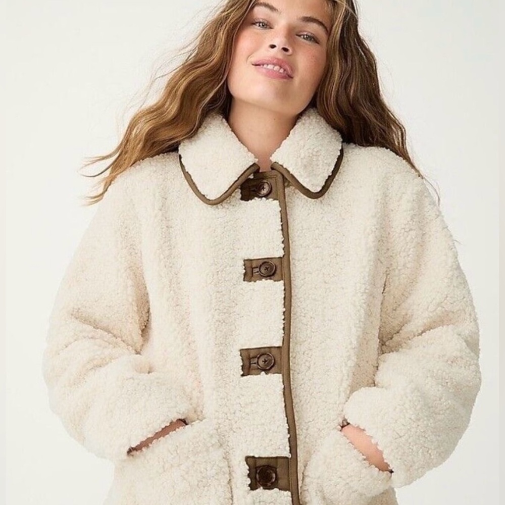 Oversized J. Crew Teddy Sherpa Jacket in Cream